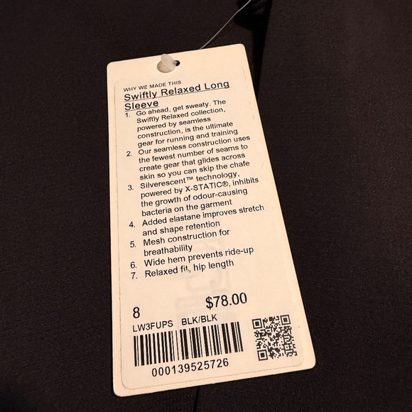 NWT Lululemon Swiftly Relaxed Long Sleeve Shirt Black Size 8 - Picture 3 of 6